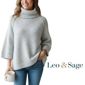 Leo & Sage wool blend oversized sweater gray black and white 90s y2k med